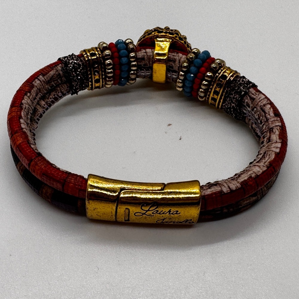 Laura Janelle Magnetic Wrap Bracelet Boho Multi Strand Beaded Purple Cabochon - Picture 7 of 7